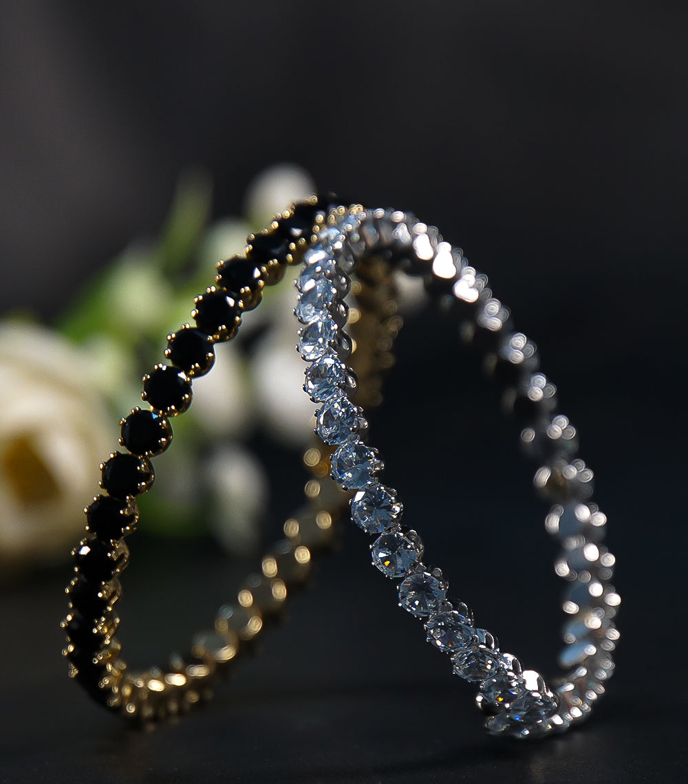 Black and Silver Stone Bangles – Set of 3