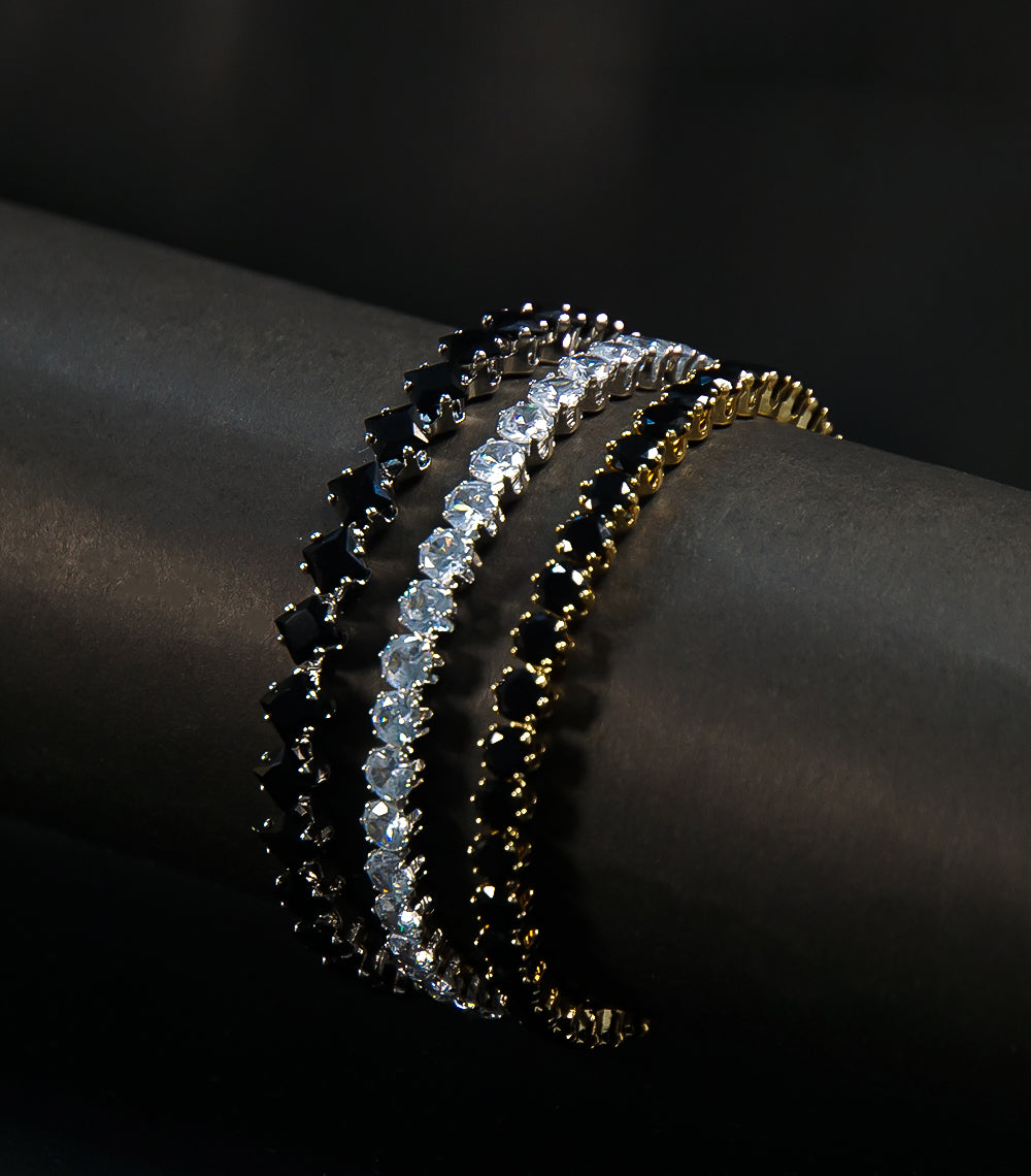 Black and Silver Stone Bangles – Set of 3
