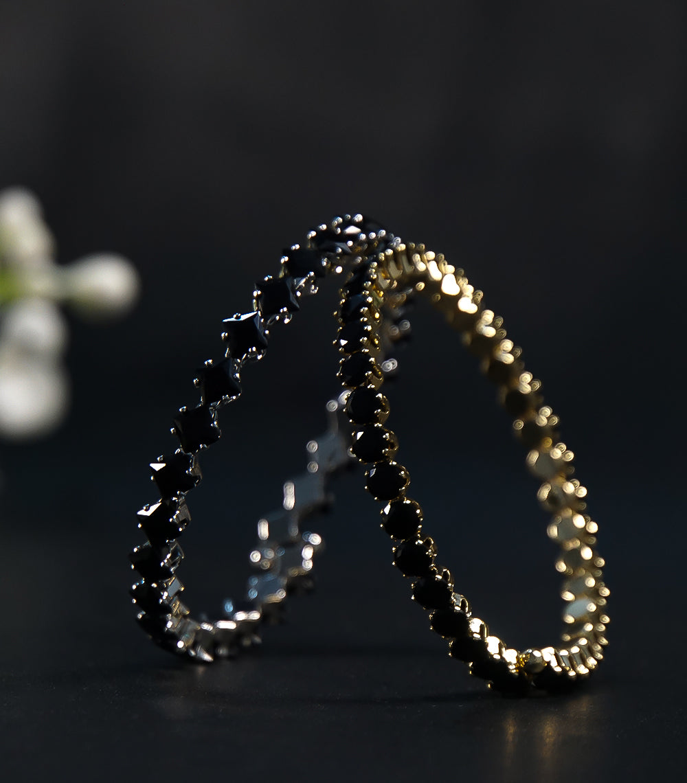 Black and Silver Stone Bangles – Set of 3