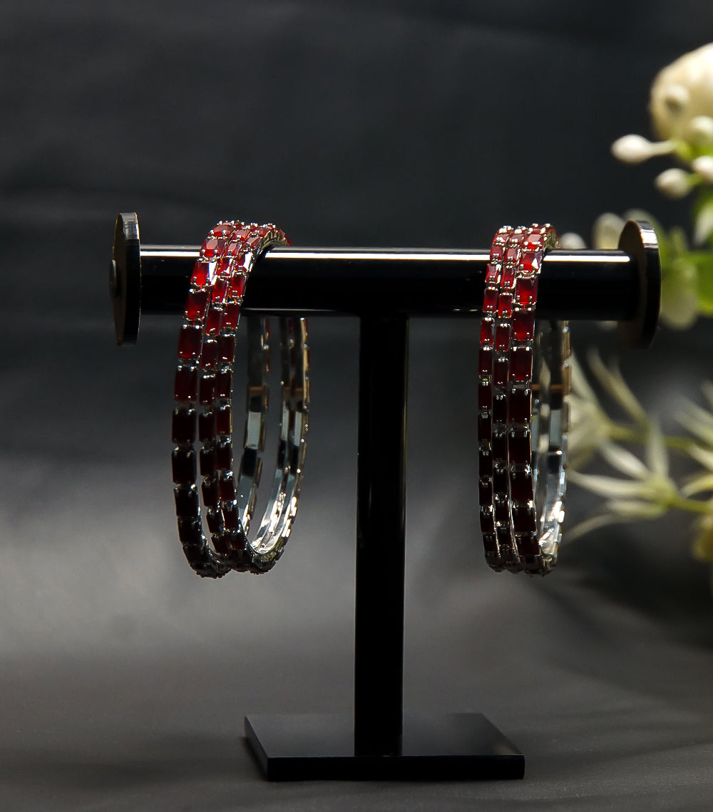 Crystal Red Stone Bangles – Set of 6
