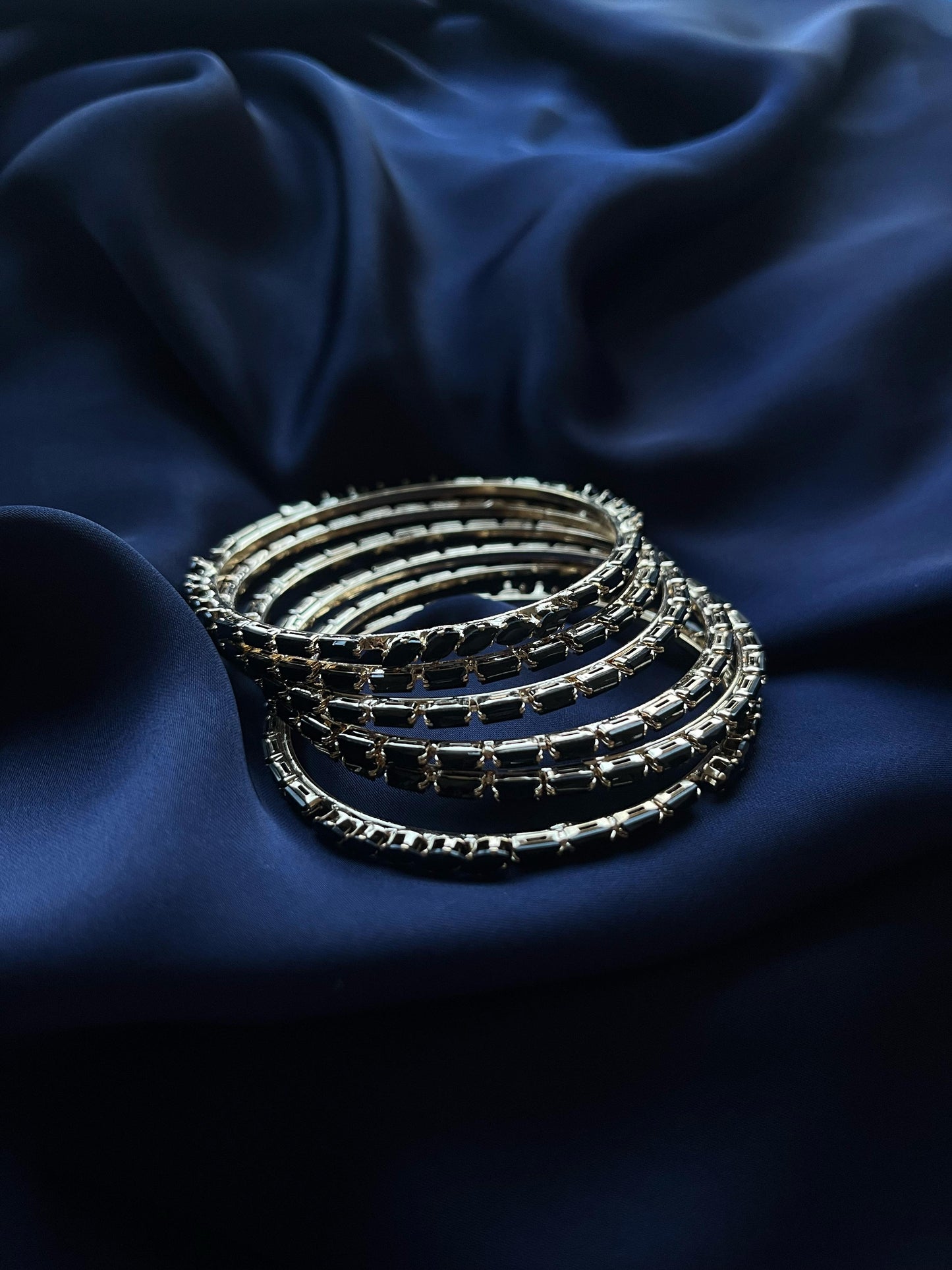 Matte Black Stone Bangles – Set of 6