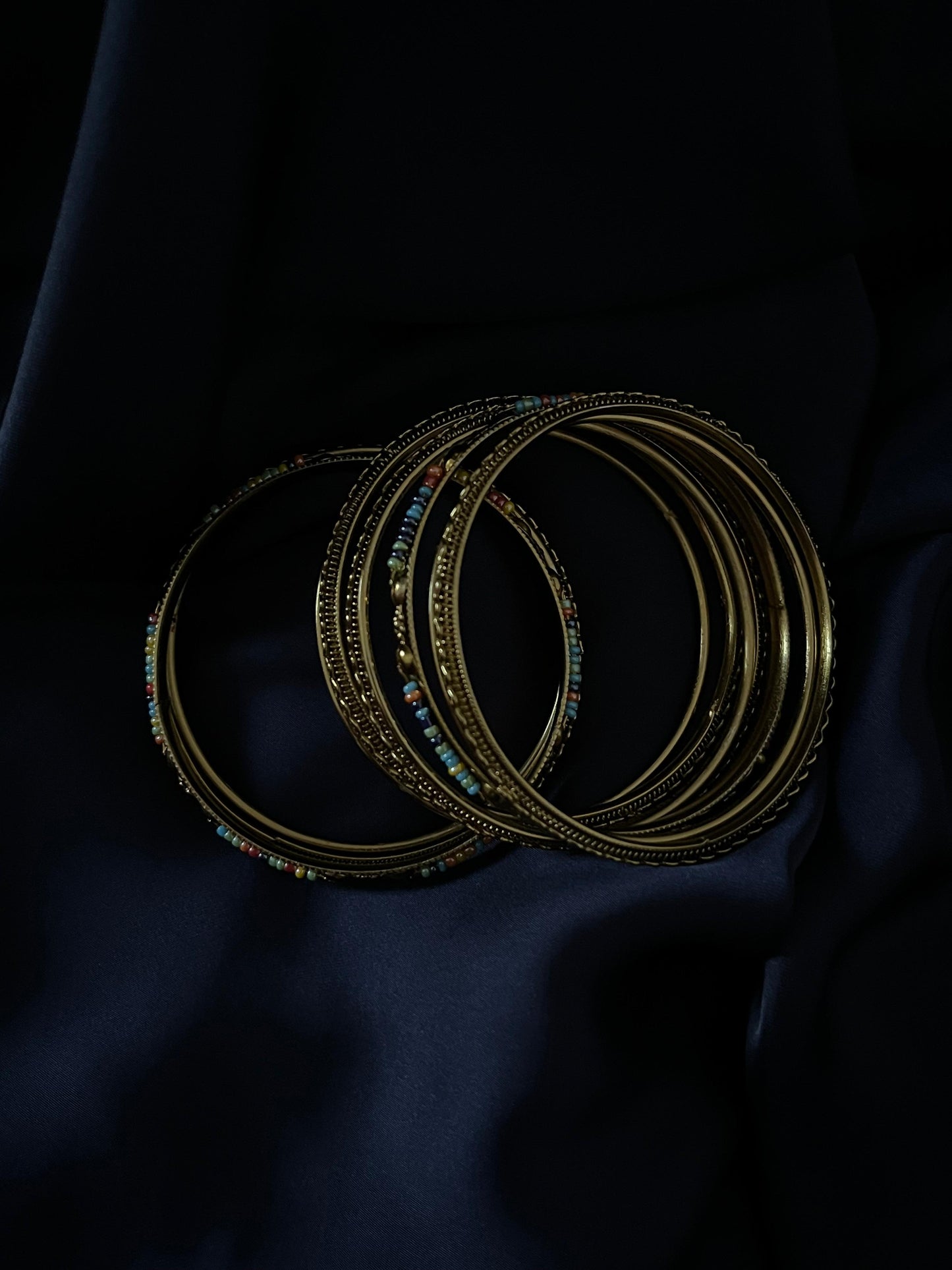 Golden Bangles with Colourful Pearls