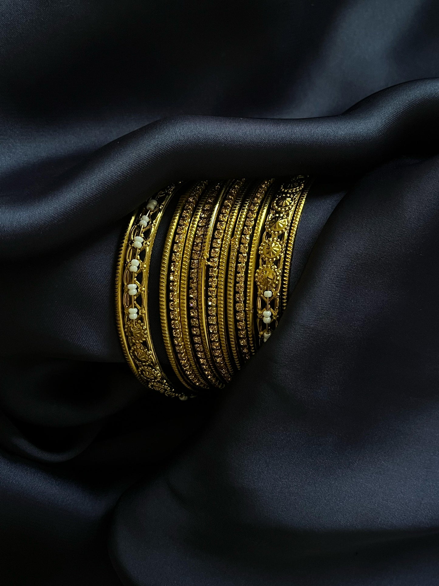 Golden Bangles with White Pearl