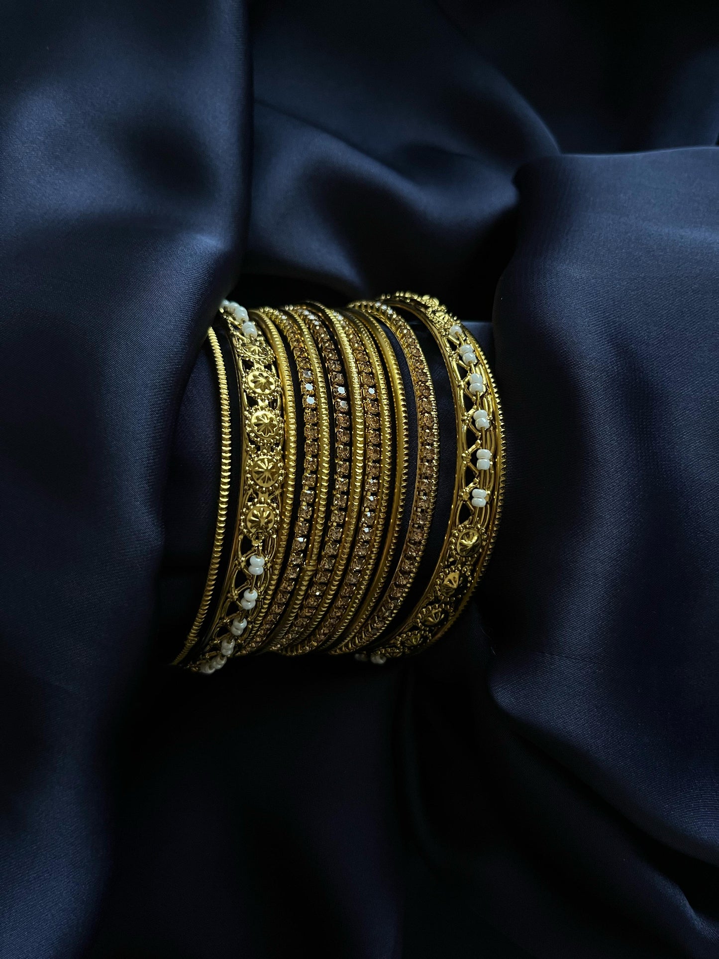 Golden Bangles with White Pearl