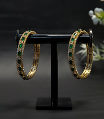 Golden Bangles with Green Stones – Set of 2