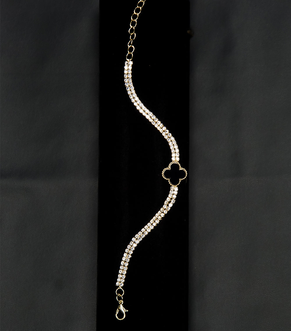 Silver Stone Bracelet with Black Stone Flower
