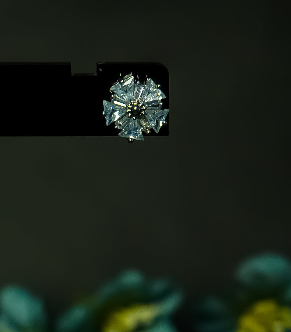 Silver Stone Flower Ear Studs