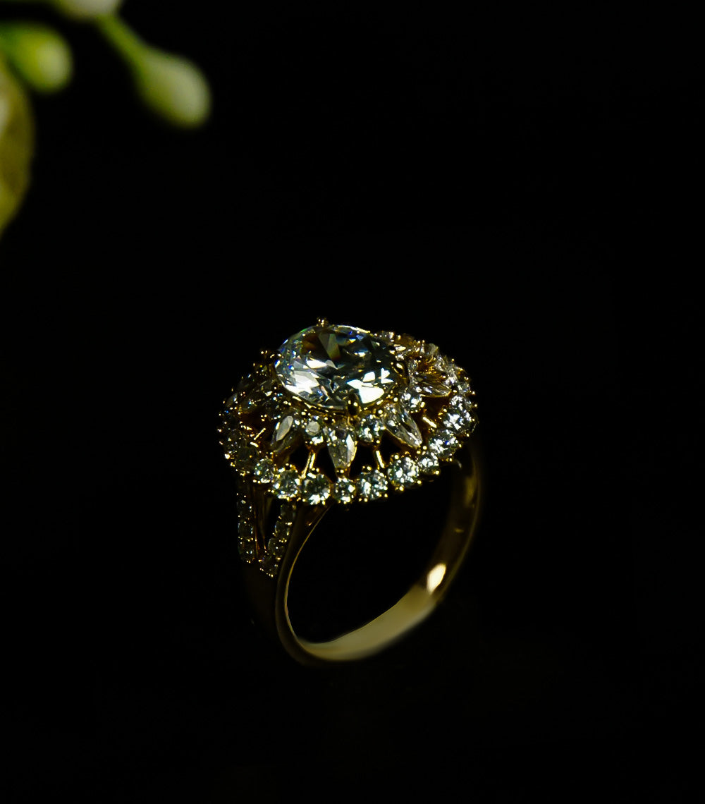 Golden Ring With White Diamond Stone