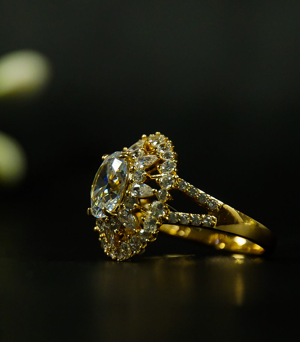 Golden Ring With White Diamond Stone