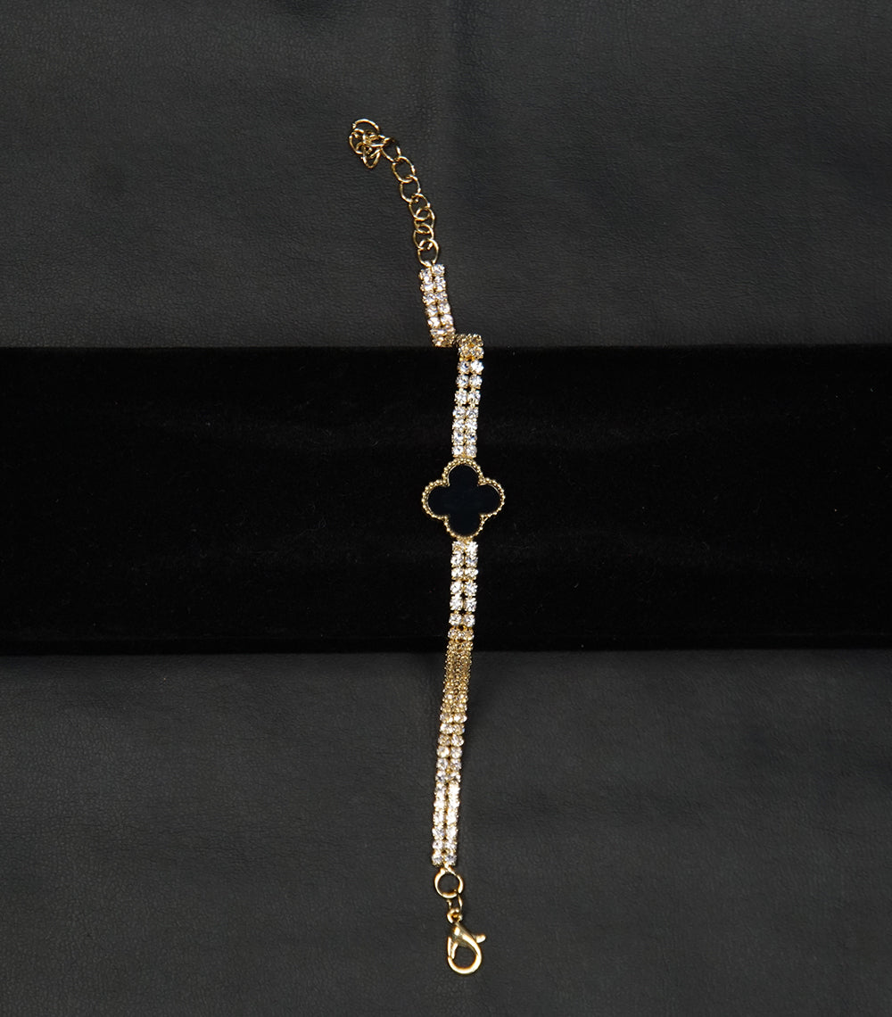 Silver Stone Bracelet with Black Stone Flower