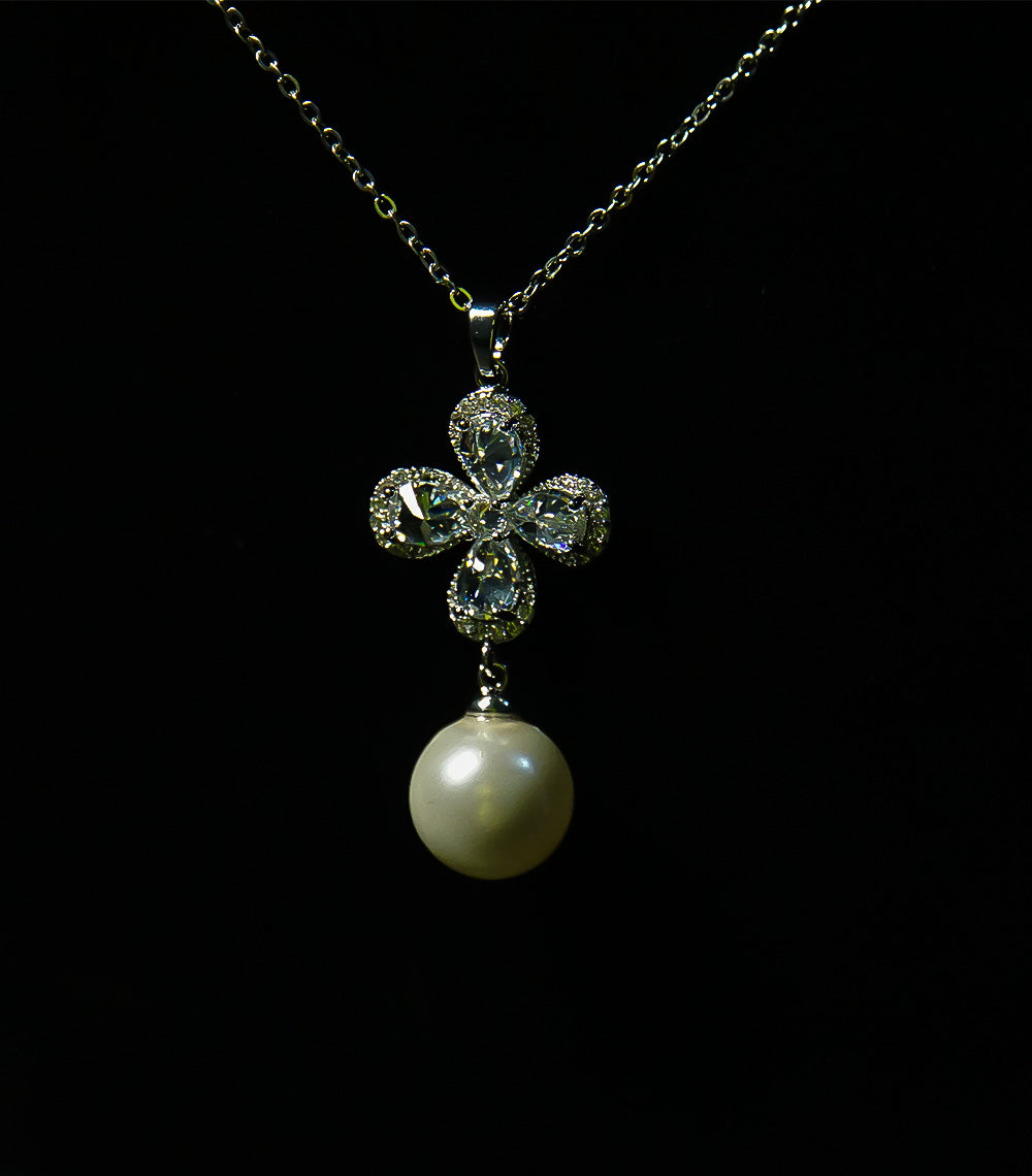 Silver Stone & White Pearl Jewellery Set