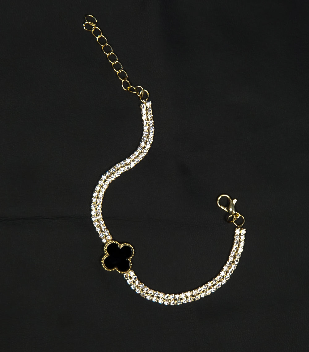 Silver Stone Bracelet with Black Stone Flower