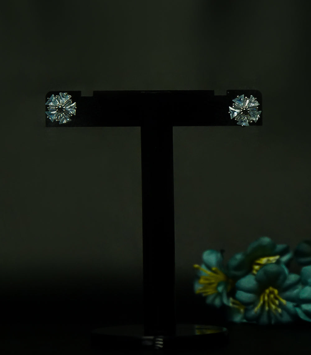 Silver Stone Flower Ear Studs