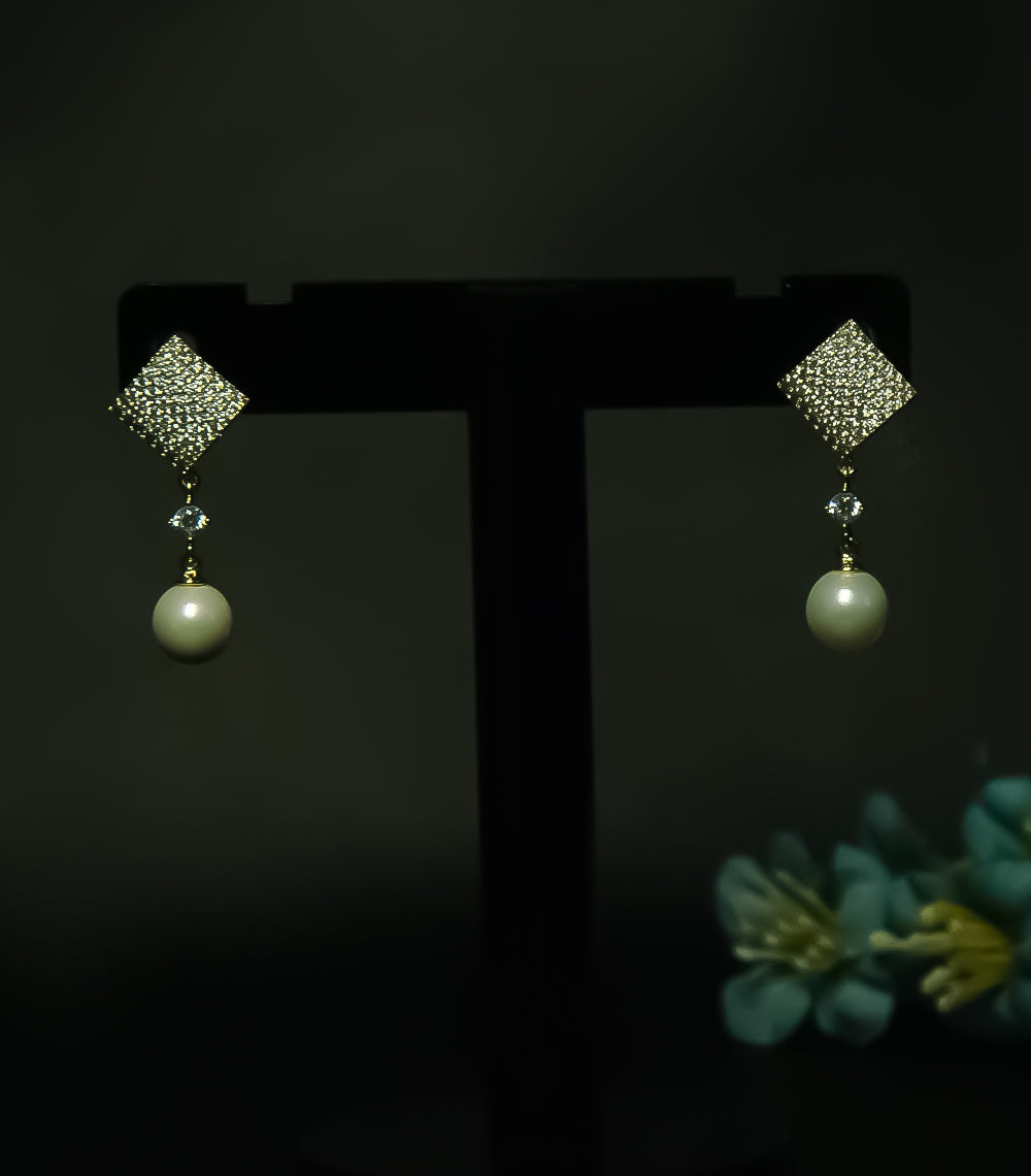 Silver Stone & White Pearl Earrings