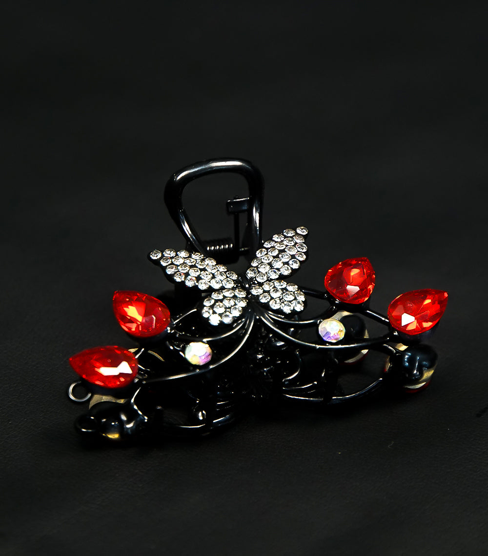 Red & Silver Stone Butterfly Hair Catcher