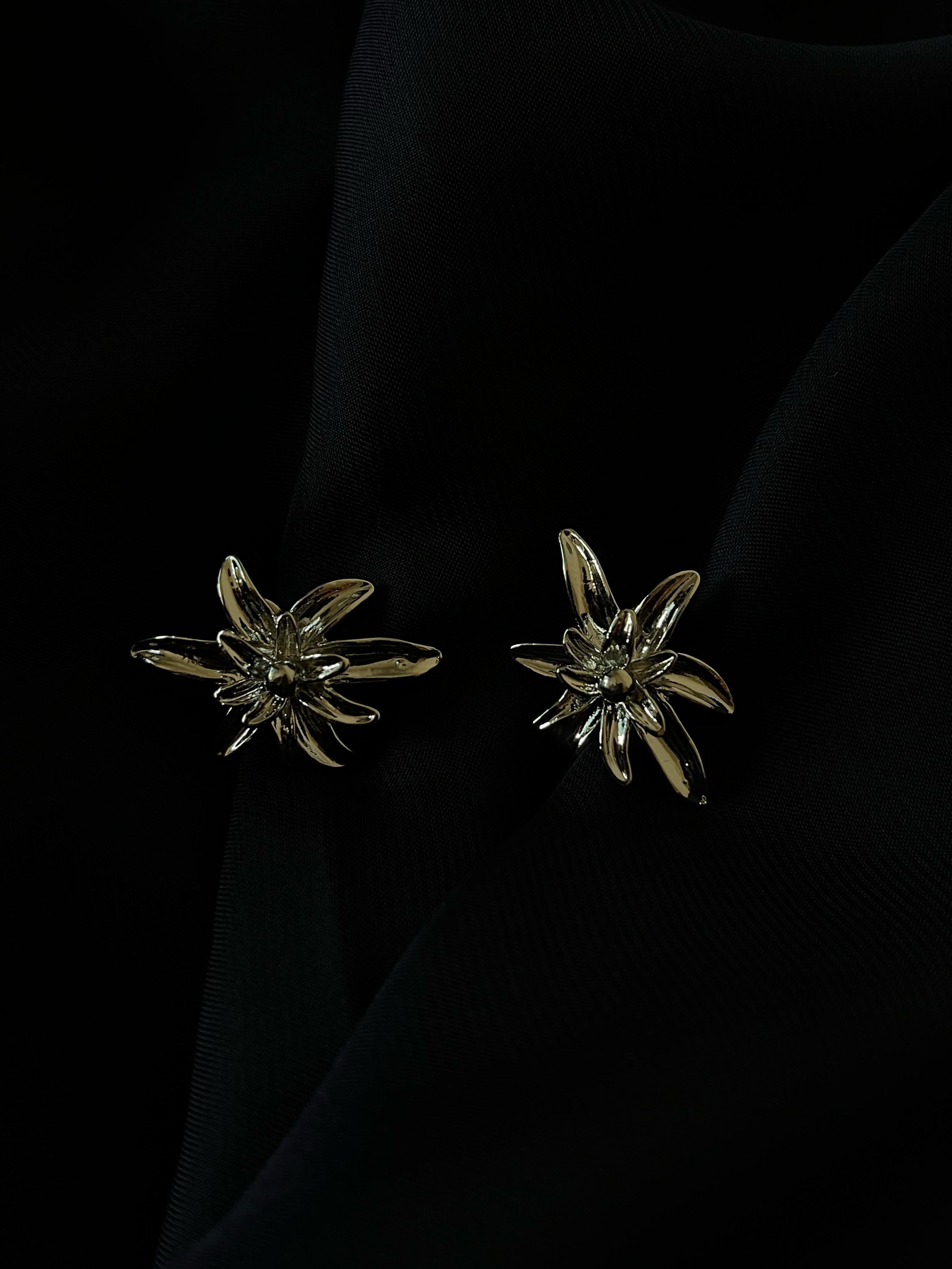Heavy Silver Flower Ear Studs