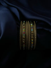 Golden Bangles with Colourful Pearls
