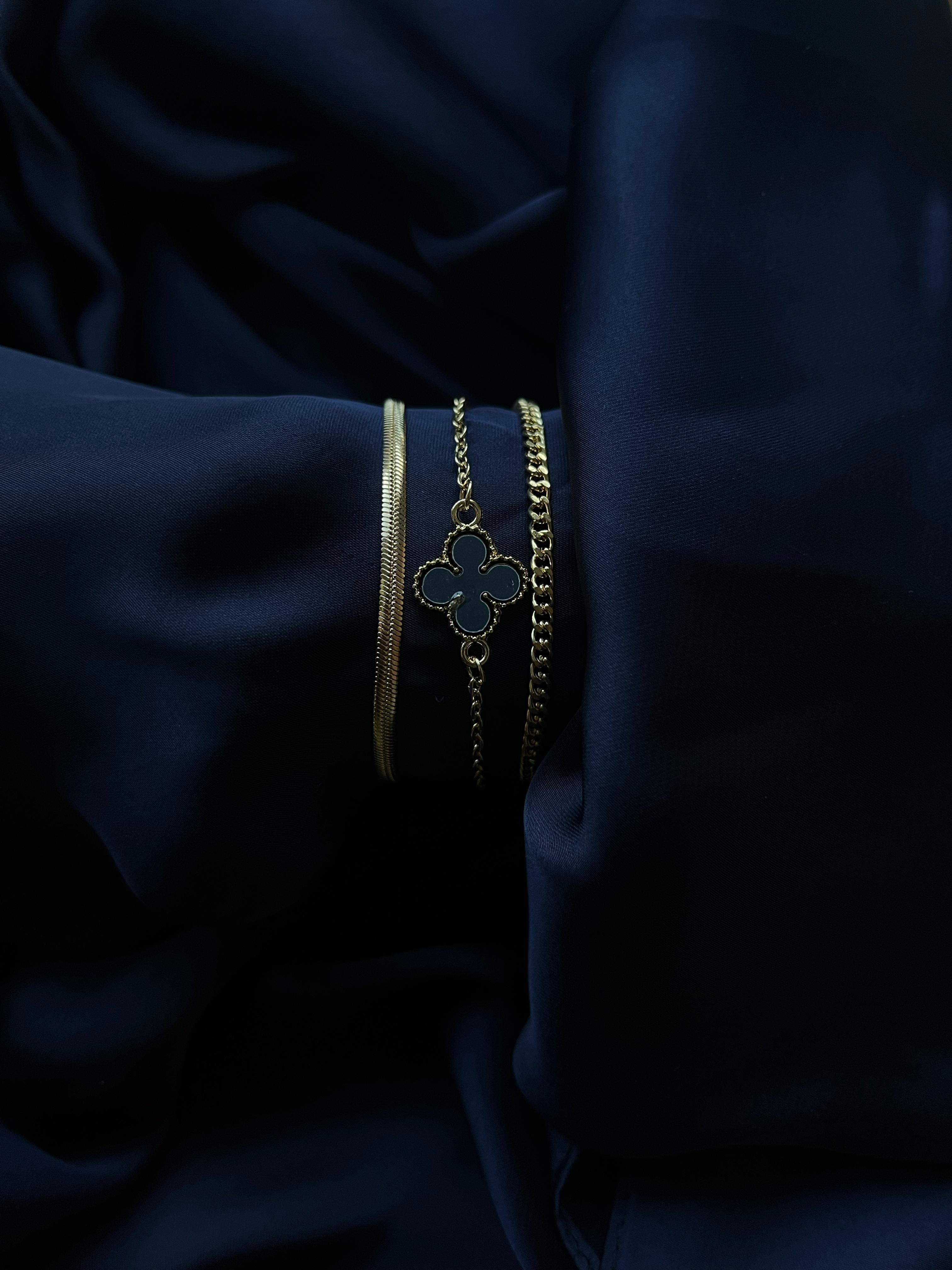 Golden 3-Layer Bracelet with Black Stone