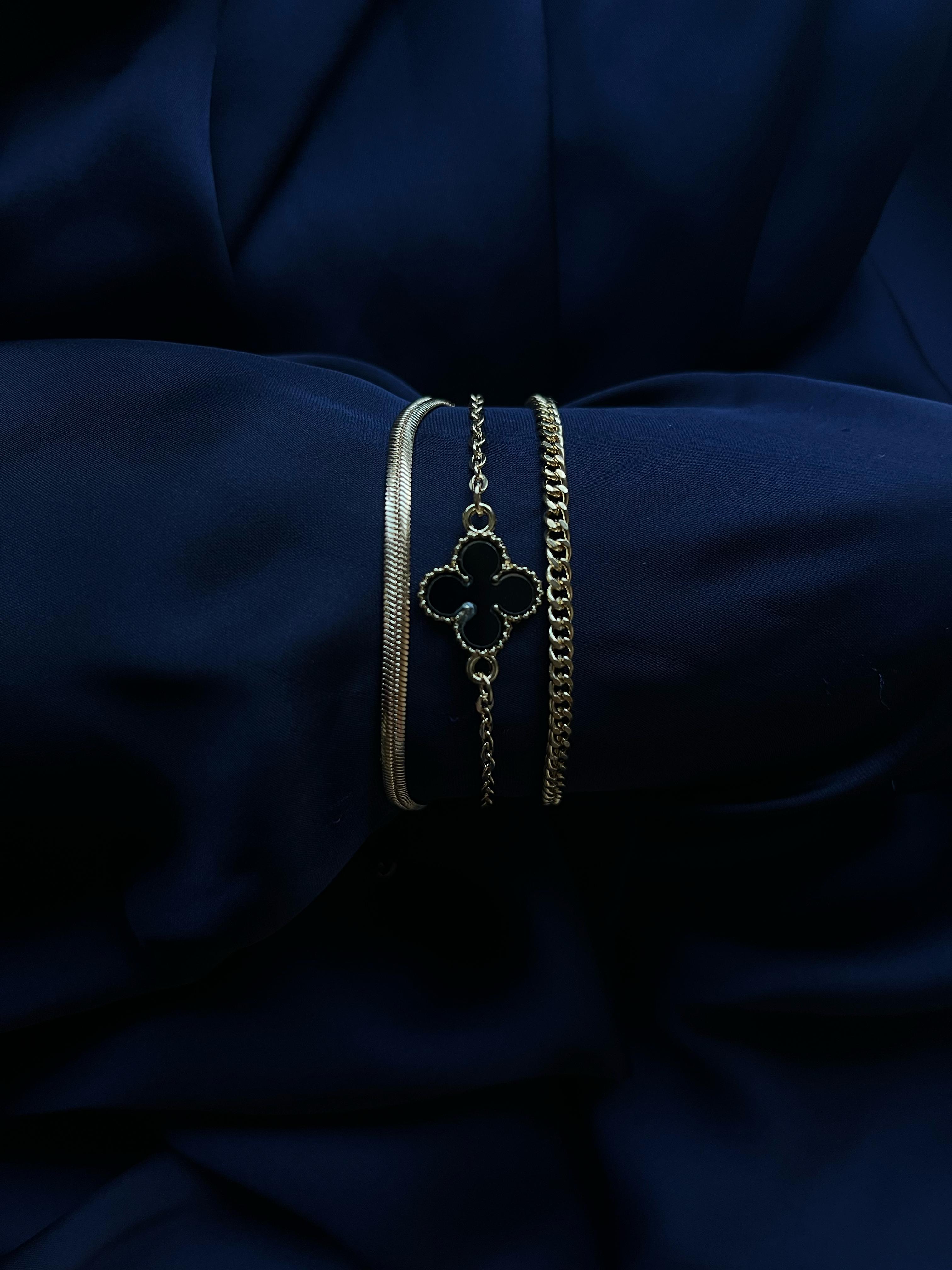 Golden 3-Layer Bracelet with Black Stone