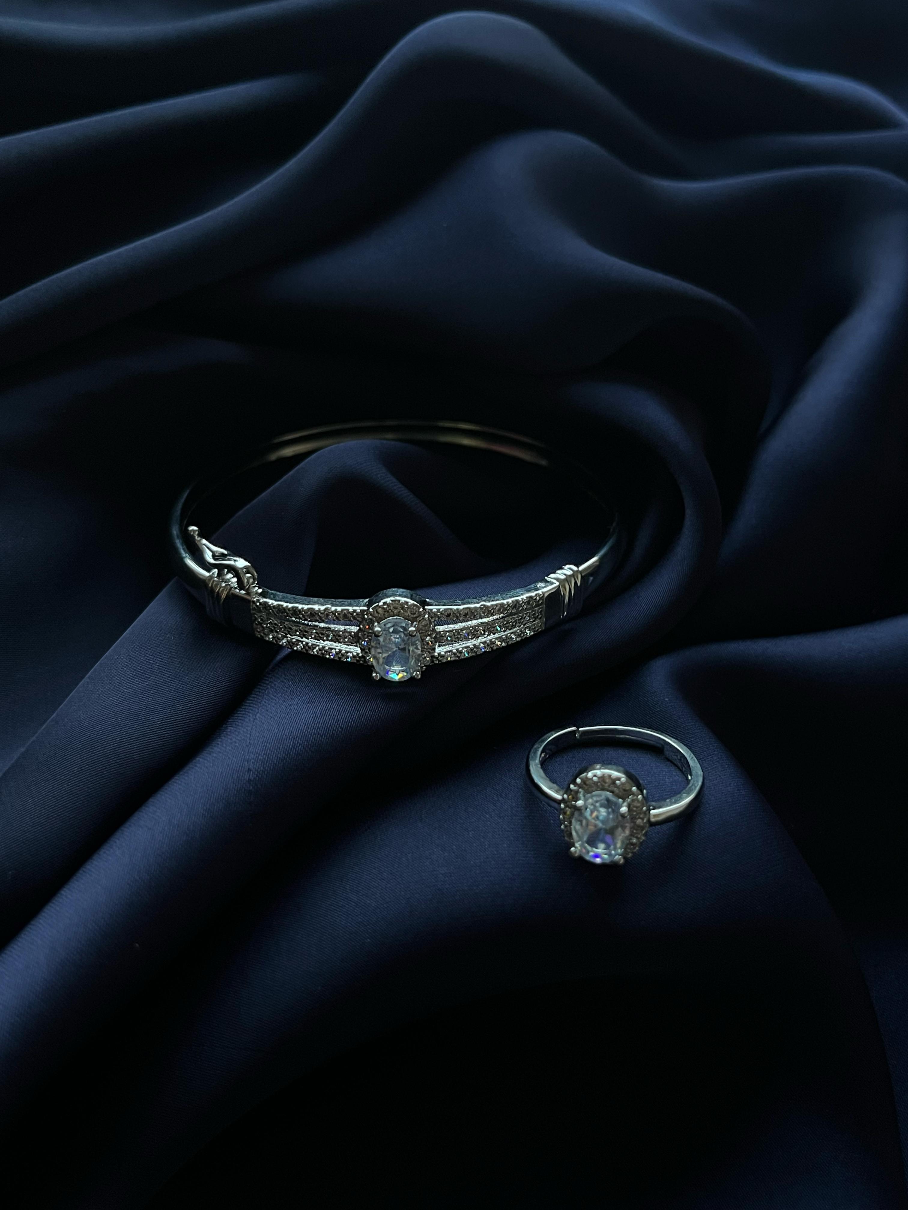 Silver Bracelet with Ring Attachment