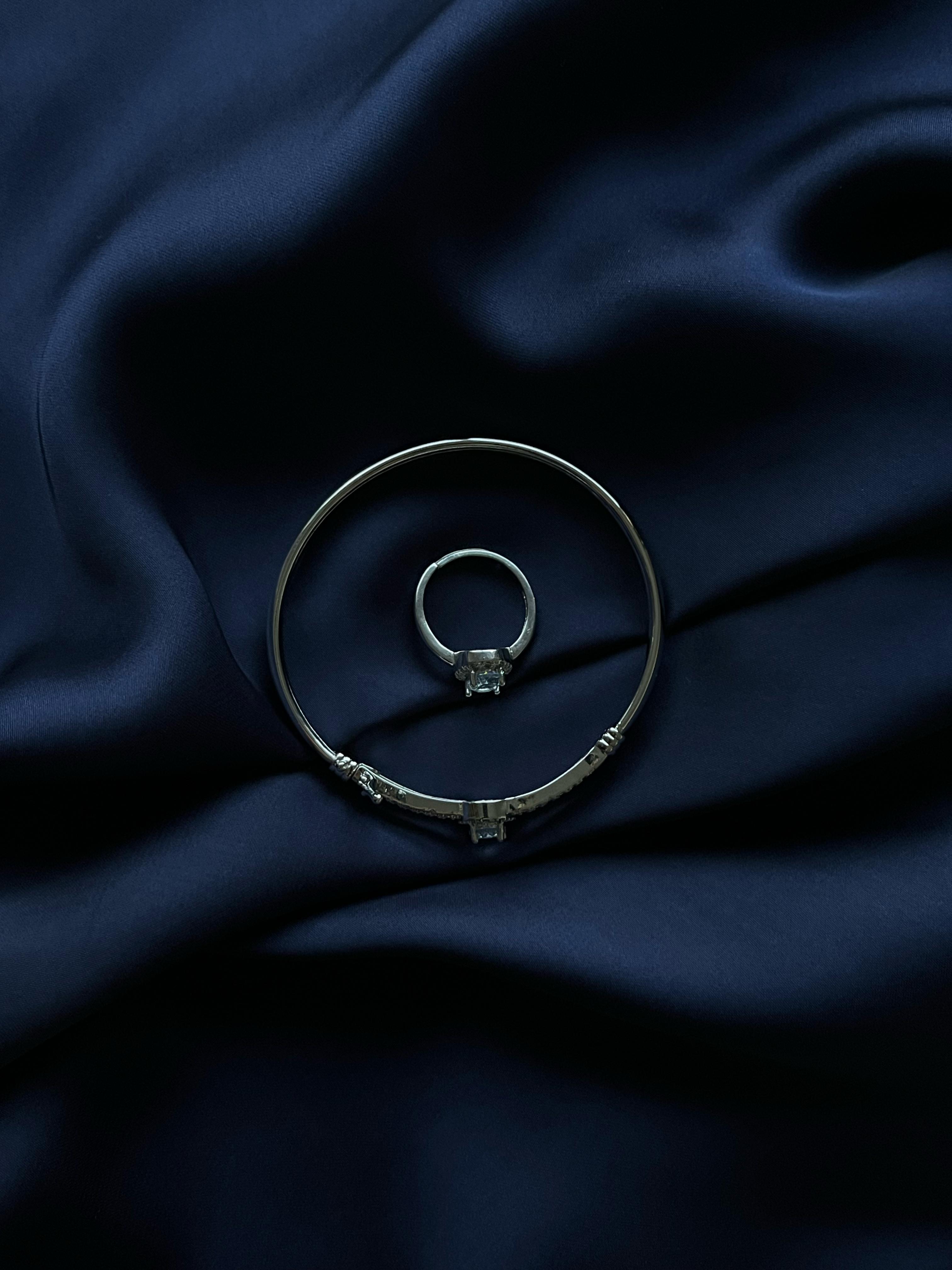 Silver Bracelet with Ring Attachment