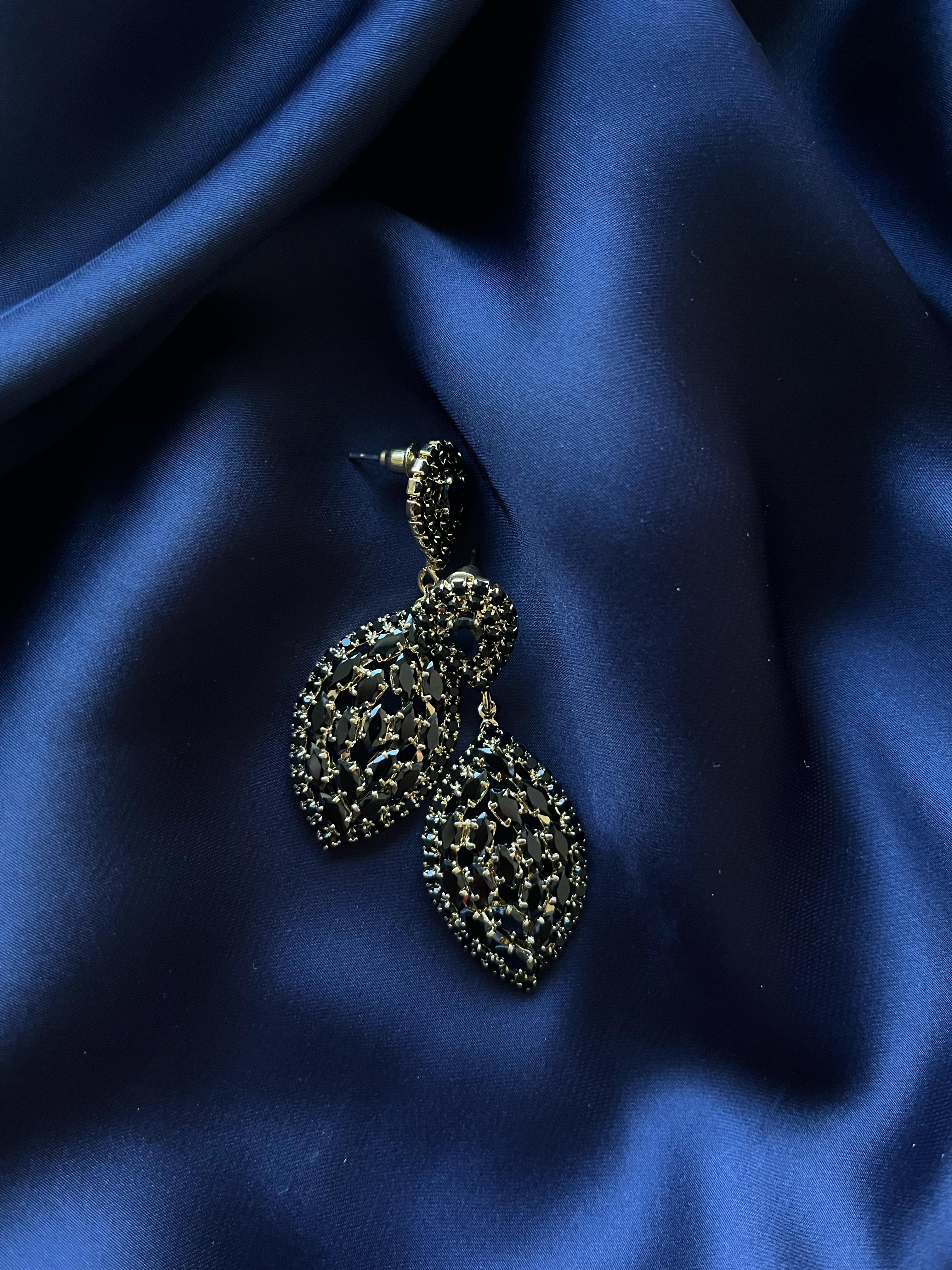 Golden Earrings with Black Stones