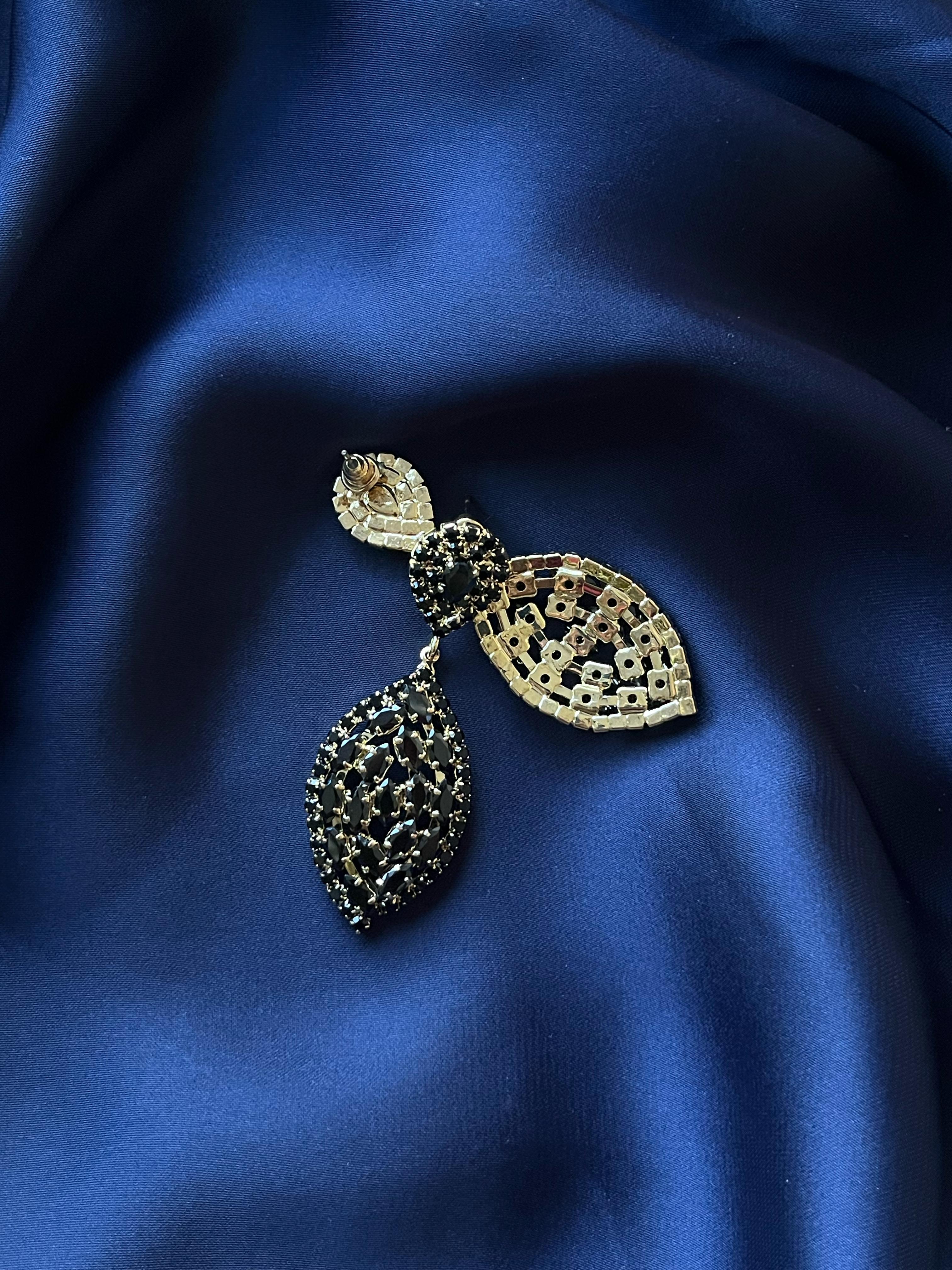 Golden Earrings with Black Stones