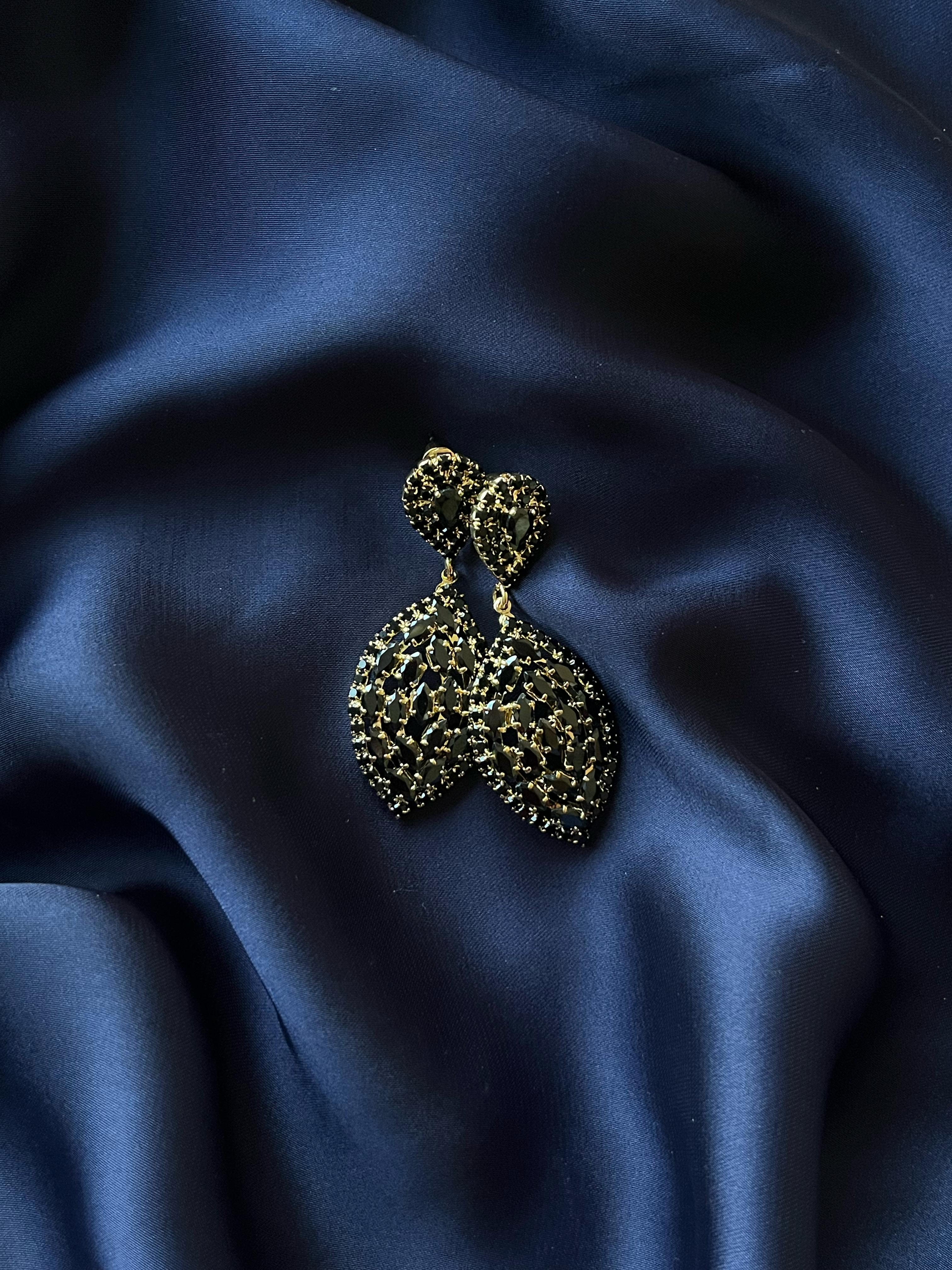 Golden Earrings with Black Stones