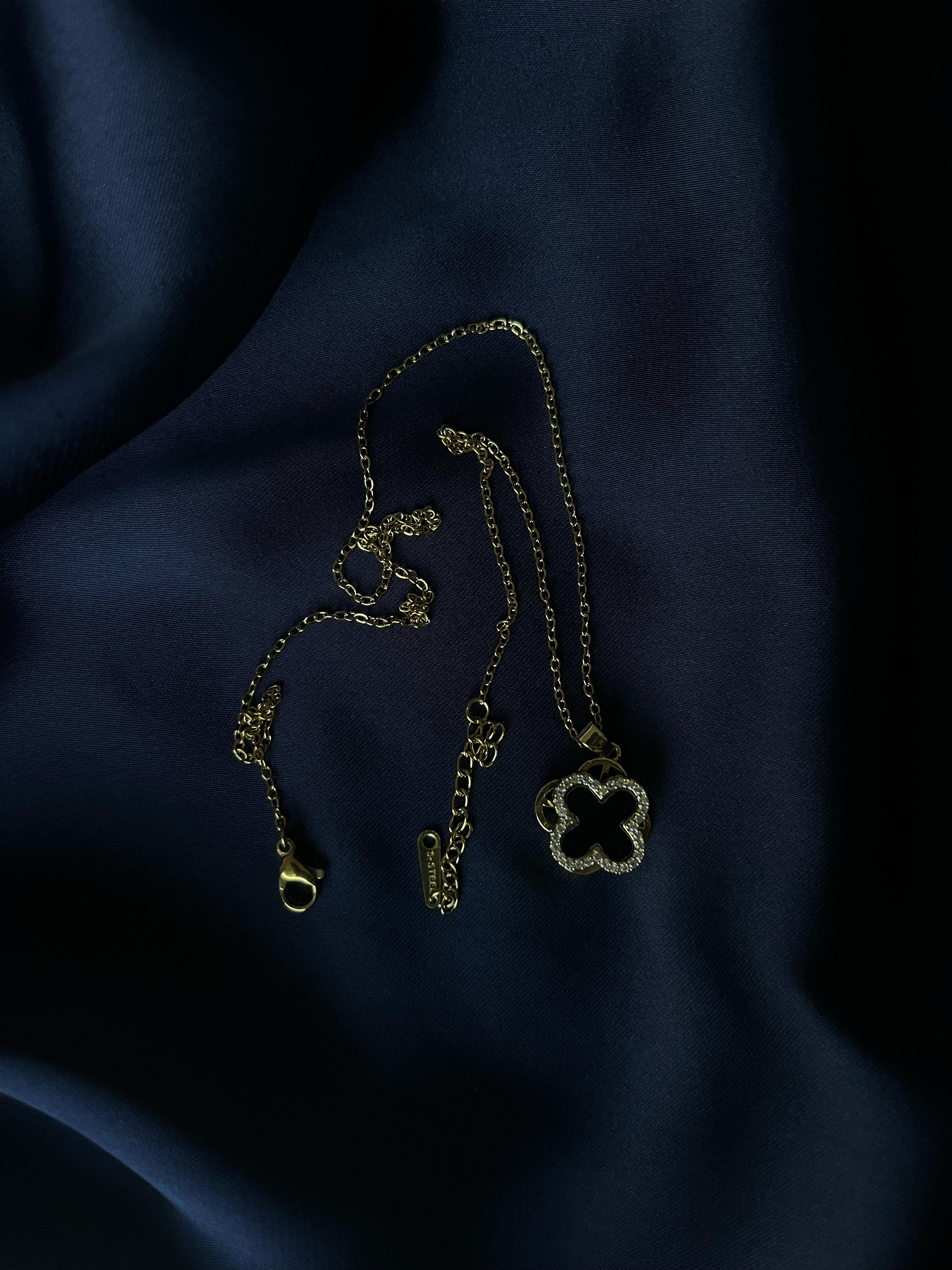 Golden Chain with Black Stone Pendant