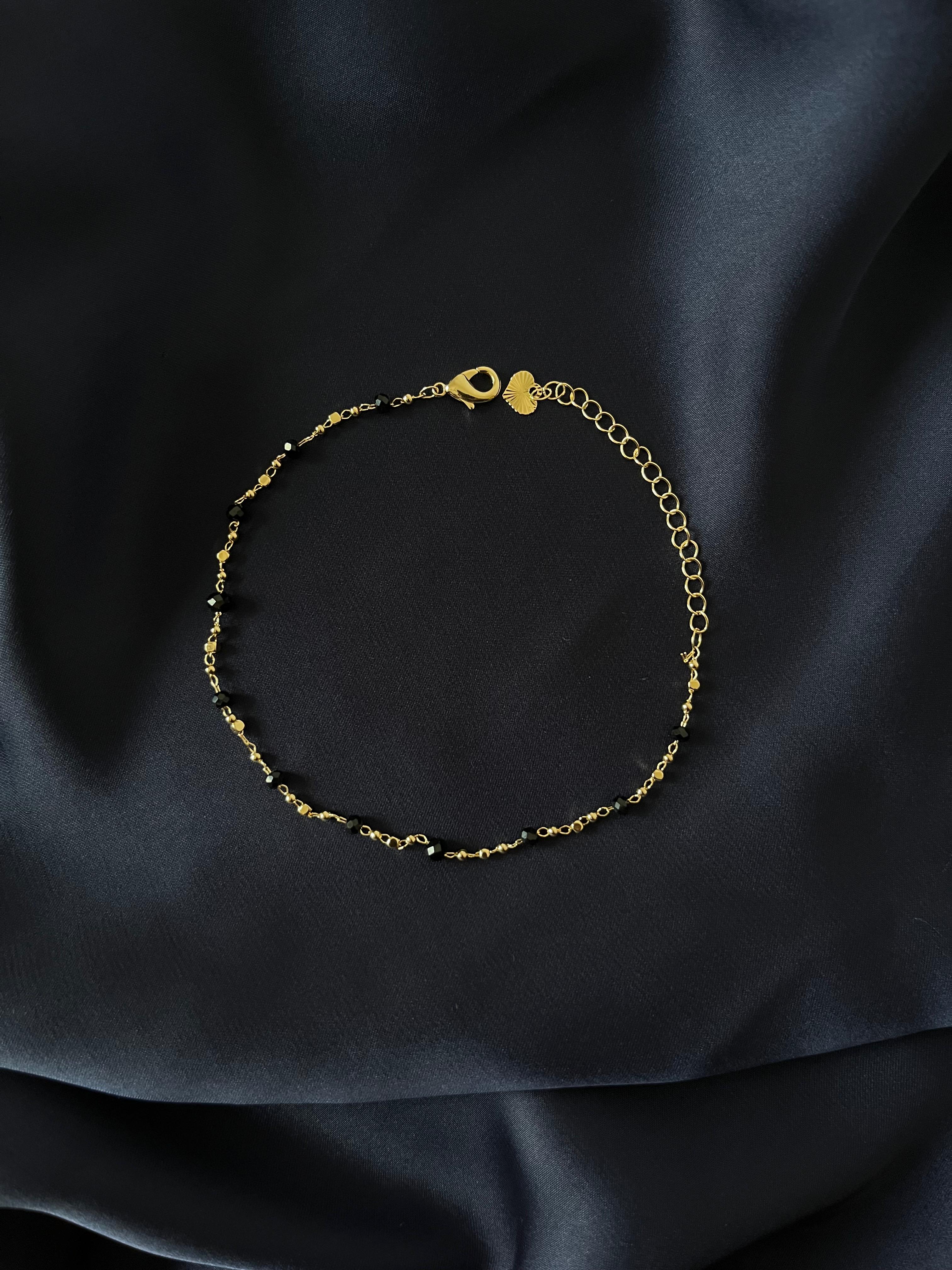Golden Anklets with Black Pearls