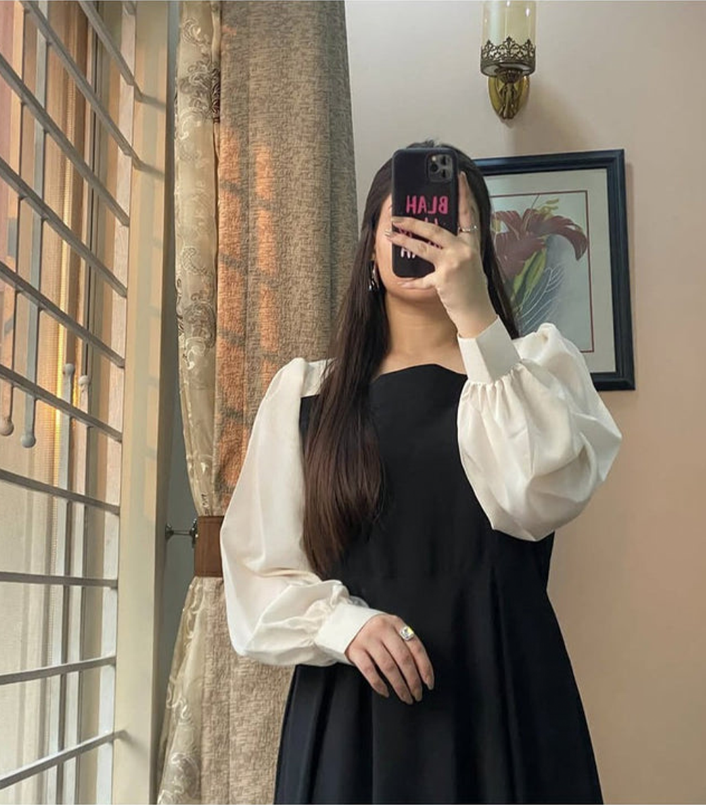 Platted Black Maxi with White Sleeves